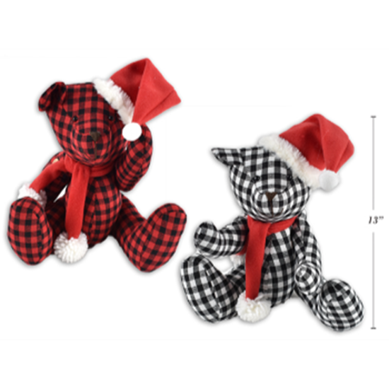 Picture of DECOR - CHRISTMAS BUFFALO PLAID TEDDY BEAR WITH SANTA HAT