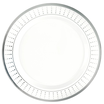 Picture of 10" ROUND BORDER PLATES - RADIATING DOTS - SILVER - 20/PK
