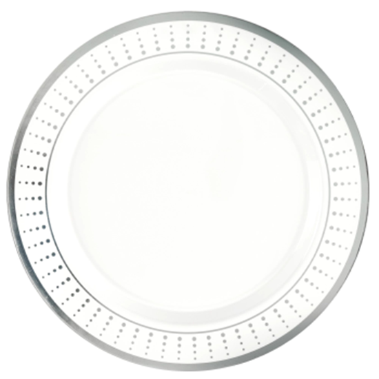 Image sur 10" ROUND BORDER PLATES - RADIATING DOTS - SILVER - 20/PK