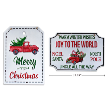 Image de DECOR - CHRISTMAS EMBOSSED METAL OLD FASHION SIGNS - XMAS TRUCK