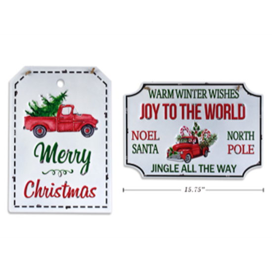 Image sur DECOR - CHRISTMAS EMBOSSED METAL OLD FASHION SIGNS - XMAS TRUCK