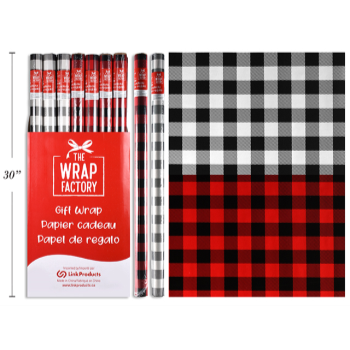 Picture of DECOR - GIFT BAG - BUFFALO PLAID GIFT ROLL - BLACK/WHITE - BLACK/RED