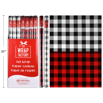Image de DECOR - GIFT BAG - BUFFALO PLAID GIFT ROLL - BLACK/WHITE - BLACK/RED