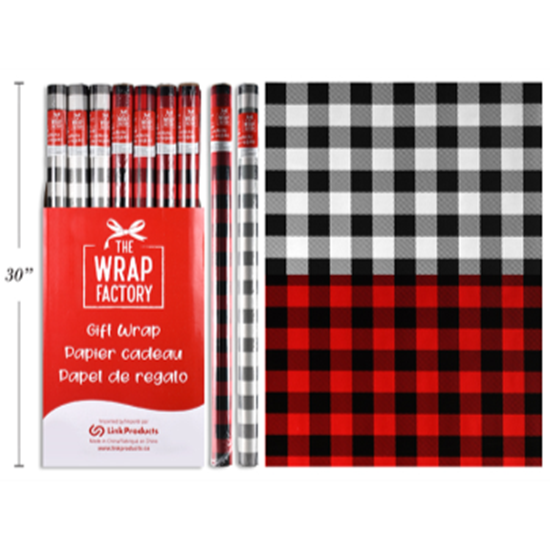 Image sur DECOR - GIFT BAG - BUFFALO PLAID GIFT ROLL - BLACK/WHITE - BLACK/RED