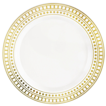Picture of 10" ROUND BORDER PLATES - DOTS AND SQUARES - GOLD - 20/PK