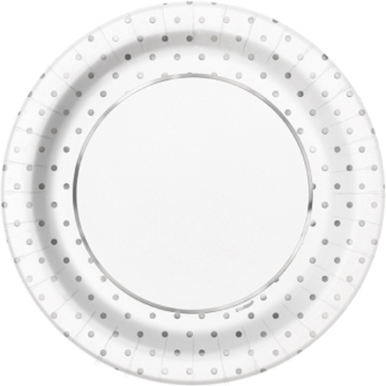 Image sur ELEGANT SILVER FOIL DOTS 9" PLATES