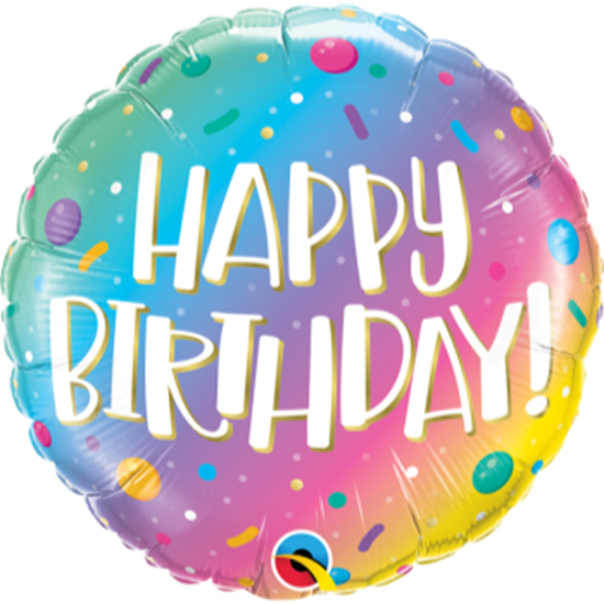 Image sur 18'' FOIL -  HAPPY BIRTHDAY OMBRE DOTS & SPRINKLE
