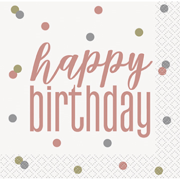 Picture of TABLEWARE - GLITZY ROSE GOLD HAPPY BIRTHDAY - BEVERAGE NAPKINS
