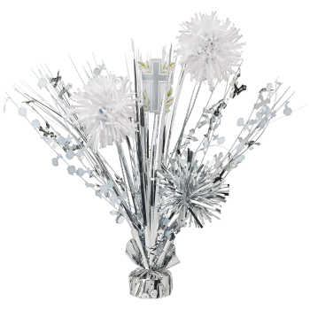 Image de COMMUNION TINSEL BURST CENTER PIECE - SILVER