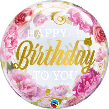 Image de 22" BIRTHDAY TO YOU PINK PEONIES BUBBLE BALLOON