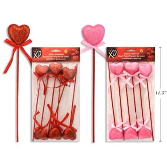 Image sur DECOR - 9.5" GLITTER FOAM HEART PICKS 6/pkg