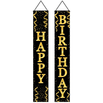 Image de DECOR - Happy Birthday Fabric Door Panel Set = Blk/Gold