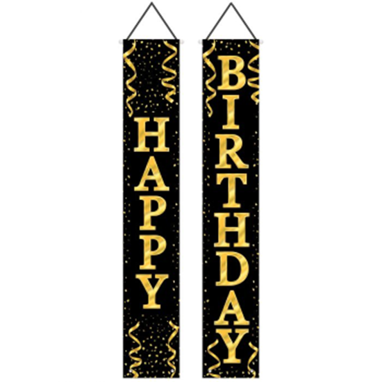 Image sur DECOR - Happy Birthday Fabric Door Panel Set = Blk/Gold