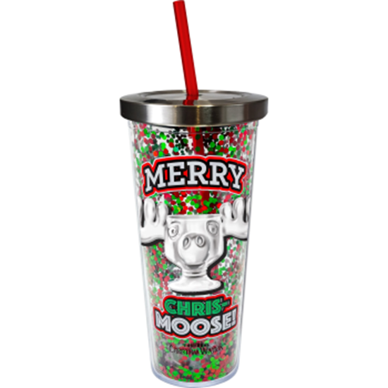 Image sur MERRY CHRISTMAS MOOSE - GLITTER CUP WITH STRAW