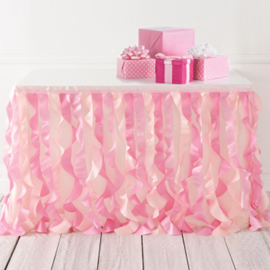 Image sur Pink Fabric Ruffle Table Skirt 6'