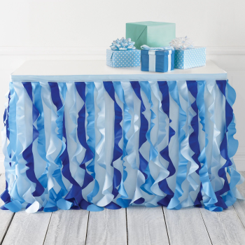 Image de Blue Fabric Ruffle Table Skirt 6'