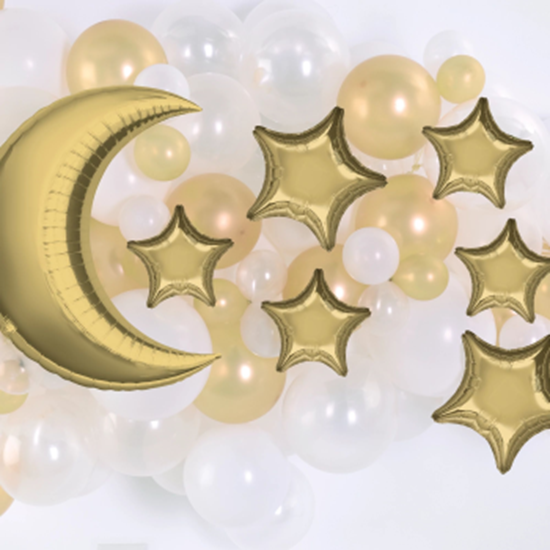 Picture of Moon & Stars Foil Balloon Accent Kit - White Gold