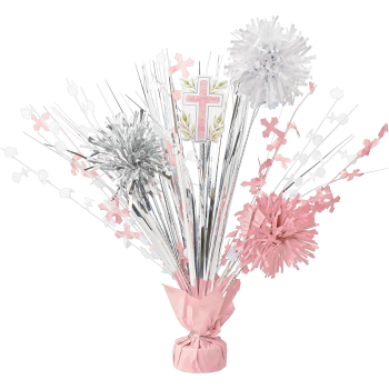 Image de COMMUNION TINSEL BURST CENTER PIECE - PINK