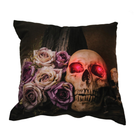 Image sur PILLOW PROP - ROSES/SKULL - LIGHT-UP