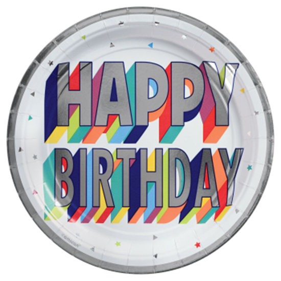 Image sur Here's To Your Birthday Round Metallic Plates, 7"