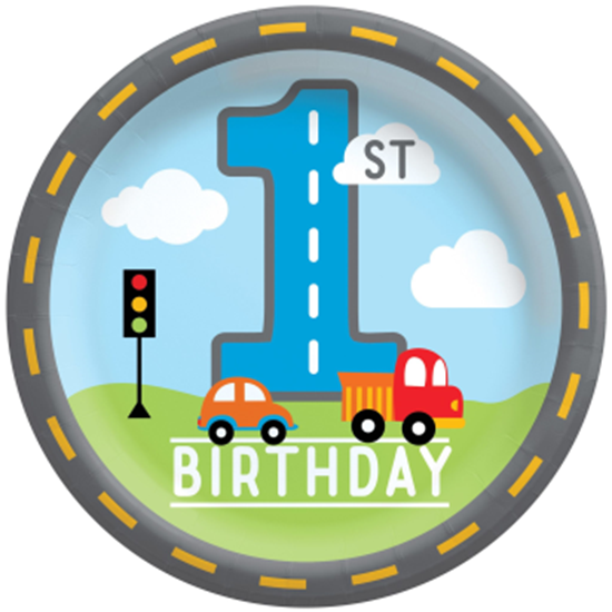 Image sur On the Road 1st Birthday 8 1/2" Plate
