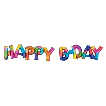 Image de Balloon Block Phrase "Happy Bday" - Rainbow Splash - Air Filled