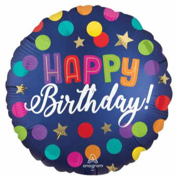 Image de 18" FOIL - HAPPY BIRTHDAY NAVY DOTS AND STARS 