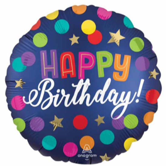 Image sur 18" FOIL - HAPPY BIRTHDAY NAVY DOTS AND STARS 
