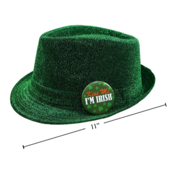 Image de WEARABLES - GREEN FELT FEDORA HAT WITH PIN - KISS ME I'M IRISH