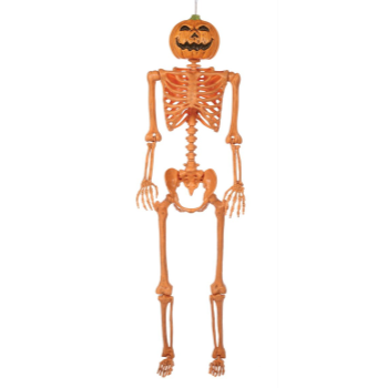 Image de 60" PUMPKIN HEAD HANGING SKELETON - ORANGE