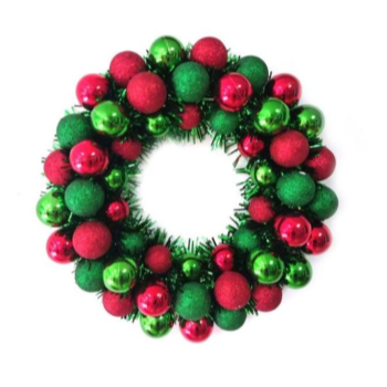 Picture of DECOR - GLITTER BALL WREATH - RED/GREEN
