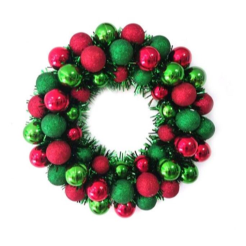 Image de DECOR - GLITTER BALL WREATH - RED/GREEN