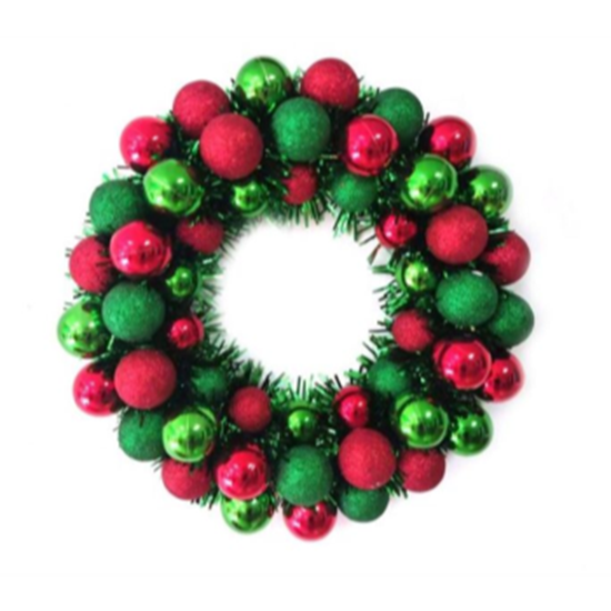 Image sur DECOR - GLITTER BALL WREATH - RED/GREEN