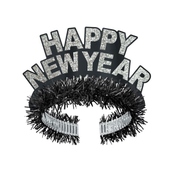 Picture of WEARABLES - HAPPY NEW YEAR TIARA - SILVER/BLACK TINSEL