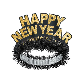 Image de WEARABLES - HAPPY NEW YEAR TIARA - GOLD/BLACK TINSEL