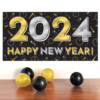 Image de DECOR - 2024 New Year's Horizontal Banner - Black, Silver, Gold