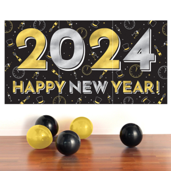 Image sur DECOR - 2024 New Year's Horizontal Banner - Black, Silver, Gold