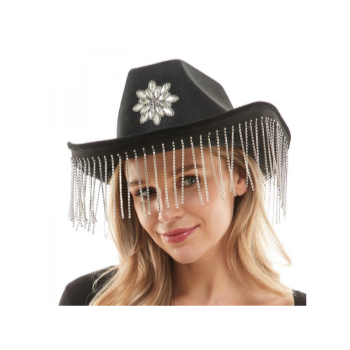 Image de HAT - Black velvet cowgirl hat w/ diamond fringe