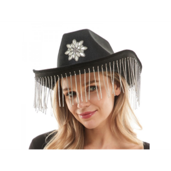 Image sur HAT - Black velvet cowgirl hat w/ diamond fringe