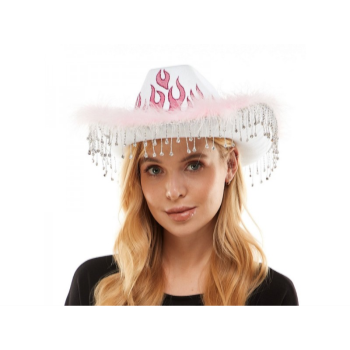 Image de HAT - White Cowboy Hat With Feather and Flames