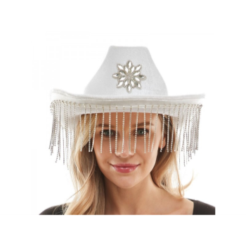 Image de HAT - White velvet cowgirl hat w/ diamond fringe