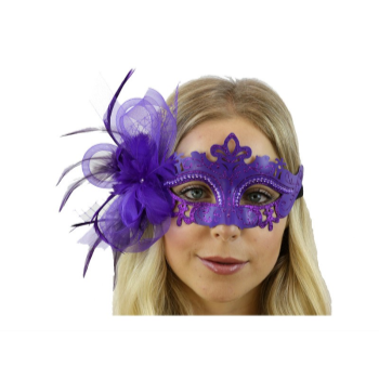 Image de METAL MASK WITH COLORED VEIL WITH FLOWERS - PURPLE