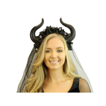 Picture of HORNED HEADBAND  with MINI SKULLS - BLACK ROSES