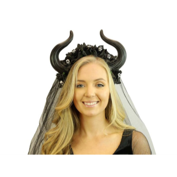 Image de HORNED HEADBAND  with MINI SKULLS - BLACK ROSES