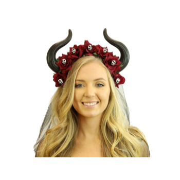 Picture of HORNED HEADBAND  with MINI SKULLS - RED ROSES