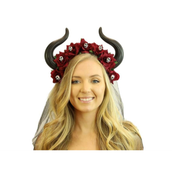 Image de HORNED HEADBAND  with MINI SKULLS - RED ROSES