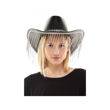 Image de HAT - Black Leather Cowboy Hat with Diamond Fringe