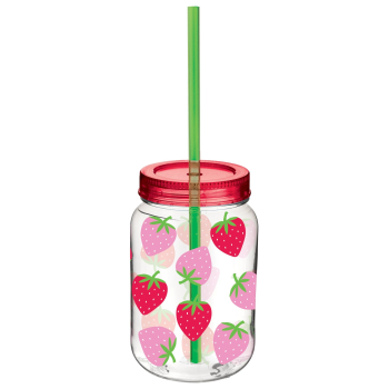 Image de TABLEWARE - MASON CUP WITH STRAW - STRAWBERRY