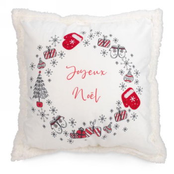 Picture of DECOR - White fur trim Joyeux Noel cushion