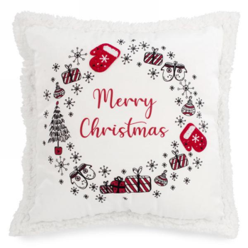 Picture of DECOR - White fur trim Merry Christmas cushion